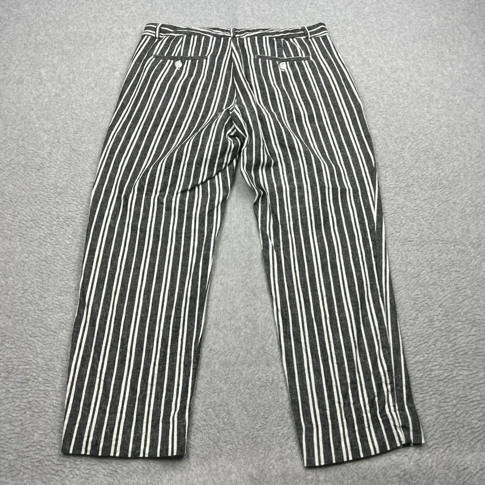 Banana Republic Avery Linen Pants Womens 10 Gray White Striped Straight Ankle